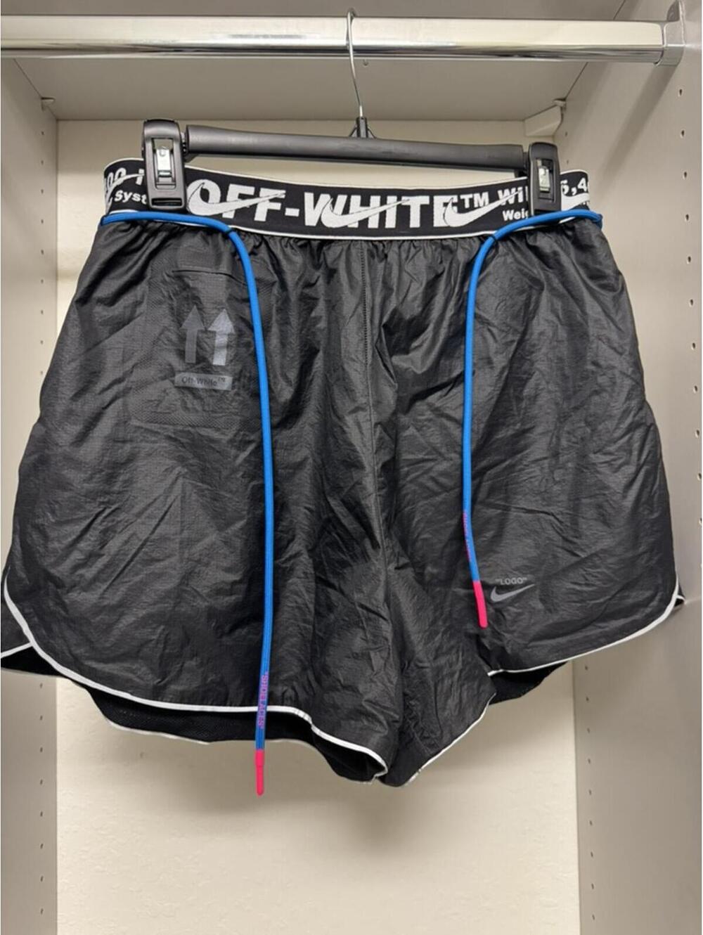 Off-White x Nike Black Athletic Shorts with Blue Drawstrings